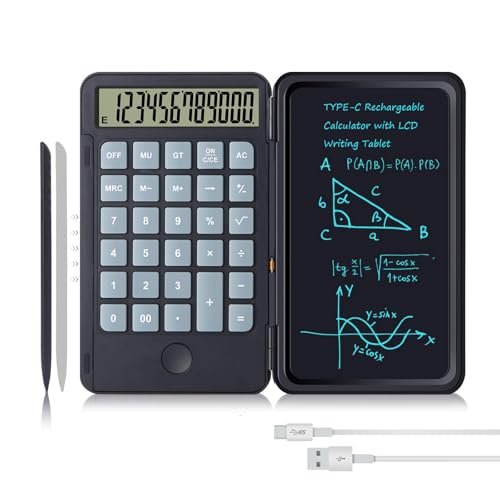 12-Digit Large Display Rechargeable Pocket Office Desktop Calculator with Erasable Wiriting Tablet