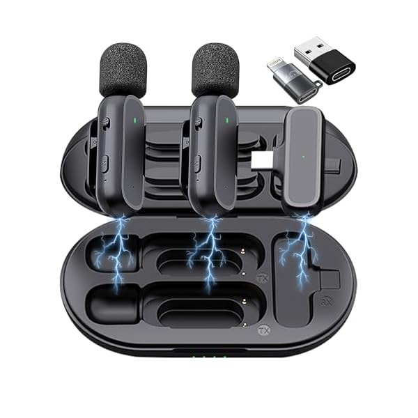 2 Pack Professional Wireless Lavalier Microphone for Android, iPhone iPad with Adapter Included Noise Reduction Plug-Play Clip on Lapel Mic for YouTube, Recording, Vlog, Facebook Live Streaming