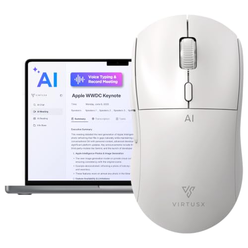 Virtusx Jethro AI Mouse - Voice & Audio Recorder for Lecture & Meeting, Centralized Software with Voice Typing, Writing Tools, Transcribe, Translate & Summarize, Wireless Mouse for Computer, Laptop