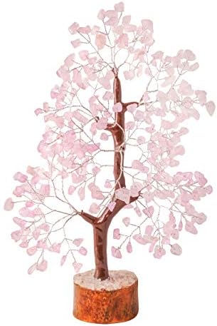FASHIONZAADI Rose Quartz Gemstone Tree Crystal Healing Bonsai Money Trees Feng Shui Healing Crystals Gemstone Chakra Stone Crystal Home Office Decor Spiritual Gift size -10-12 Inch (Silver Wire)