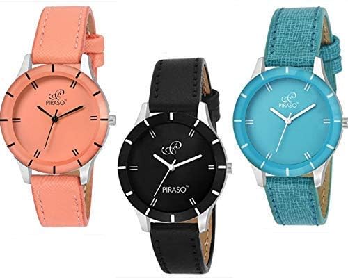 PIRASOSpecial Super Quality Analog Watches Combo Look Like Pretty for Girls and Women's Pack of 3 605-BLK ORG Sky