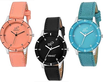 PIRASO Special Super Quality Analog Watches Combo Look Like Pretty for Girls and Womens Pack of 3 605-BLK ORG Sky