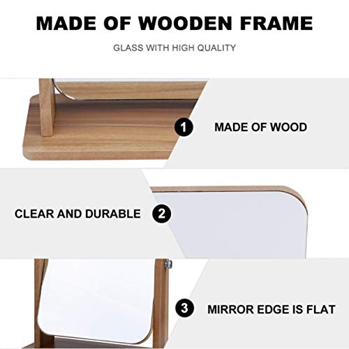 SOLUSTRE Desktop Mirror Table Makeup Vanity with Wood Frame Portable Desk Standing Vanity Mirror for Bedroom Bathroom Office - Image 4