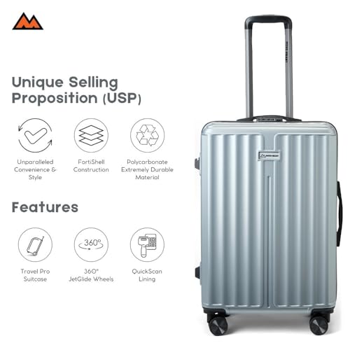 Image of MOVE-MEANT ROAMIFY Medium Cabin Suitcase 66 CM 8 Wheels Number Lock Poly Carbonate Silver Trolley Bag for Men & Women | 360 Degree Wheeling System Luggage | Trolley Bags for Travel