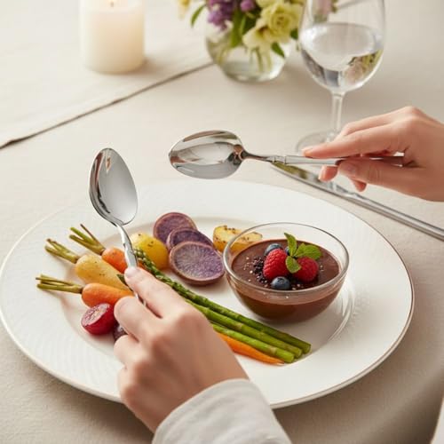 Image of 16 Pcs Silver Slim Handle Stainless Steel Cutlery Set for Dining Table with Spoons and Forks Set + Butterknives - The Perfect Tableware /Flatware