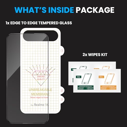 Image of ArmourPro Tempered Glass for Realme 16 with Back Clear Membrane Guard, Edge to Edge Screen Protector, Anti-Bubble, Anti-Fingerprint, Oil Resistant, Installation Kit | Black