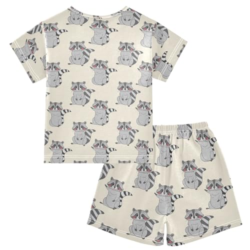 Cartoon Raccoon Beige Pajama Set Short Sleeve Summer Pajamas Shorts Sets PJ Clothes Set Soft 5Y2