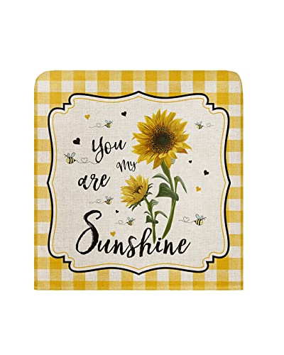 Sunflower Chair Covers Set Of 4 For Dining Room, Rustic Spring Floral Summer Bee Yellow Plaid Chair Back Cover Removable Kitchen Chair Slipcovers Seat Protector For Party Banquet Christmas Decorations #TOP1