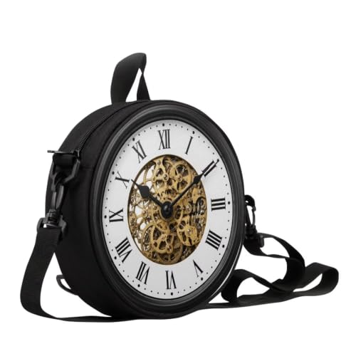 Image of Women Novelty Round Clock Shape Zippered Clock Purses for Women Tote Handbag Shoulder Bag, Gift for Mom Girlfriend