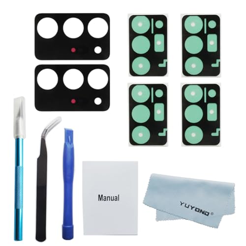 YUYOND 2pcs OEM Original Back Note 20 Ultra Camera Glass Lens Replacement for Samsung Galaxy Note 20 Ultra 5G (All Carriers) with Repair Tools Kit (2pcs Glass Lens with 4pcs Adhesive)(Mystic Black)