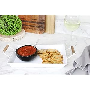 AuldHome Design Enamelware Rustic Trays (Set of 2, Small & Medium, White); Farmhouse Decor Rectangular Trays w/Handles AuldHome Design Enamelware Rustic Trays Set of 2 Small Medium White Farmhouse Decor Rectangular Trays wHandles