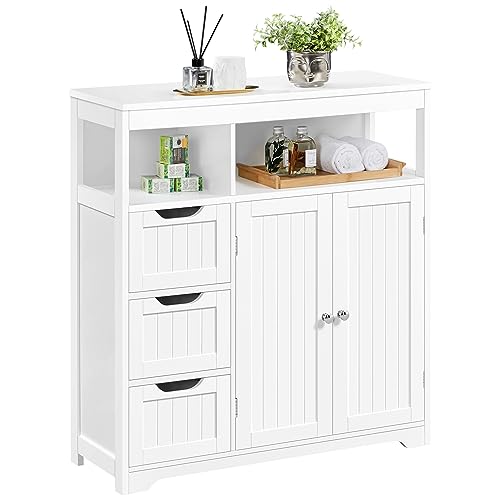 Yaheetech Meuble Armoire Salle de Bain Rangement, avec 3 Tiroirs, Placard avec 2 Portes et Compartiments, Plateau Réglable en Hauteur, Entrée Salon Chambre...