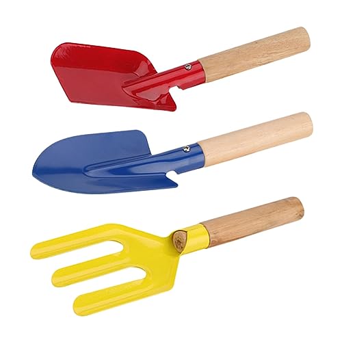 VICASKY 3pcs Assorted Garden Shovels Spade Set Metal Shovel Wooden Handle for Gardening Work
