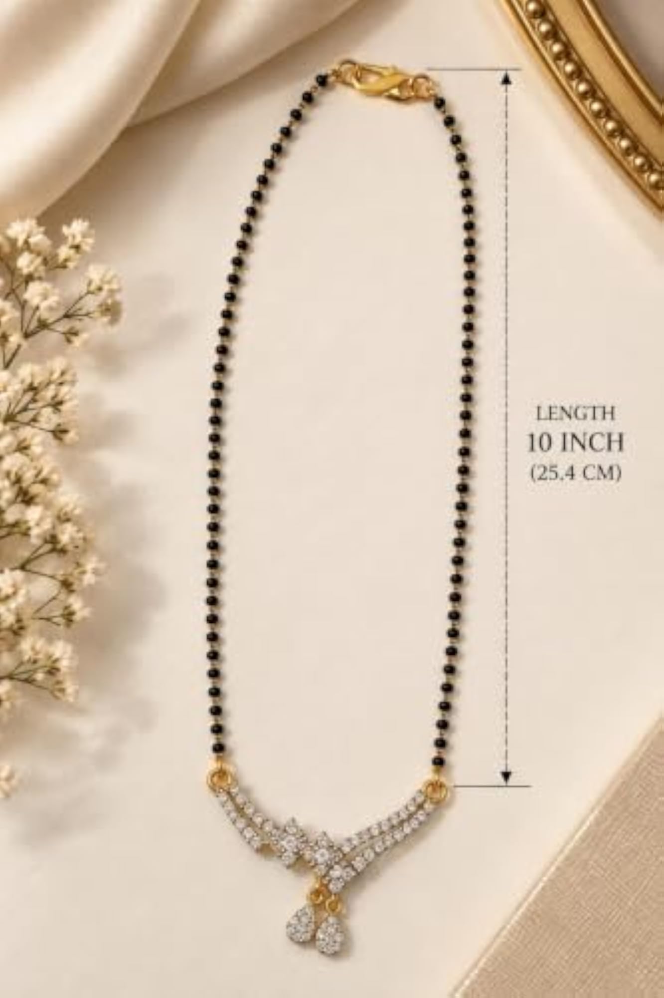 Women's American Diamond Mangalsutra with Black Bead Chain