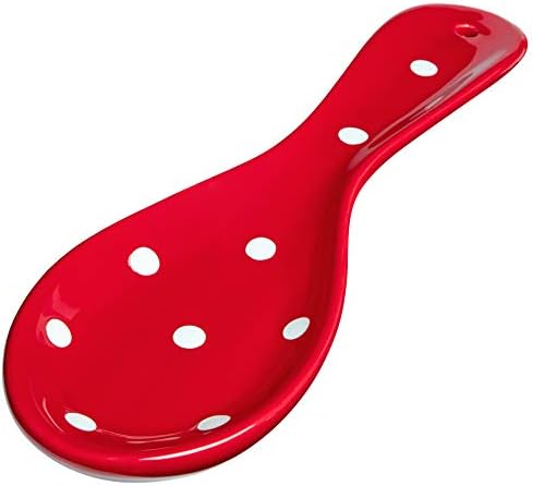 Handmade Red and White Polka Dot Ceramic Kitchen Cooking Spoon Rest | Pottery Utensil Holder | Housewarming Gift by City to Cottage®