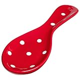 Handmade Red and White Polka Dot Ceramic Kitchen Cooking Spoon Rest | Pottery Utensil Holder | House