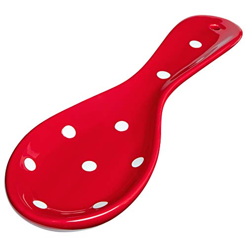Handmade Red And White Polka Dot Ceramic Kitchen Cooking Spoon Rest | Pottery Utensil Holder | Housewarming Gift By City To Cottage® #TOP6