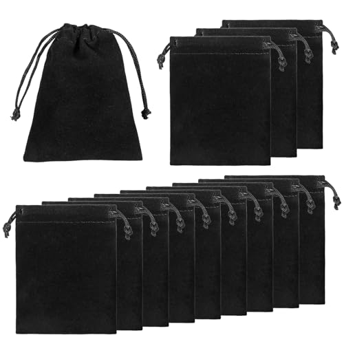 Exircy 10 Pcs Velvet Drawstring Jewelry Pouches 2.8x3.5 In Black Gift Bags Small Cloth Bags for Wedding Halloween Candy Bag Graduation Christmas Party Favors