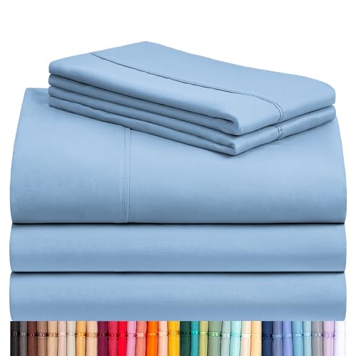 Image of LuxClub 5 PC Split King Sheet Set, Breathable Luxury Bed Sheets, Deep Pockets 18 inch Eco Friendly Wrinkle Free Cooling Sheets Machine Washable Hotel Bedding Silky Soft - Sky Split King