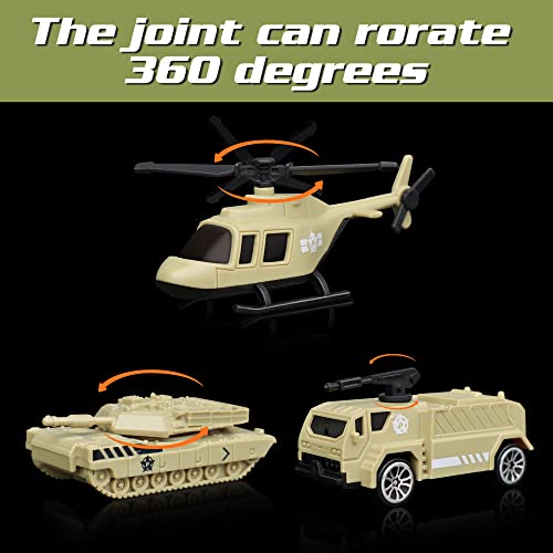 XDUOYJOY Military Tank Toys Set, Army Toys with 7 Vehicles, Trucks and Helicopters, Birthday Gift for 4-7 Year Old Boys, Easy to Store