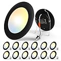 Amico Recessed Lighting 5/6 Inch, 12 Pack 5CCT Flat LED Can Lights, 2700K/3000K/4000K/5000K/6000K Selectable,12W Eqv 110W, 1050LM Brightness, Retrofit Installation - ETL & FCC, Black