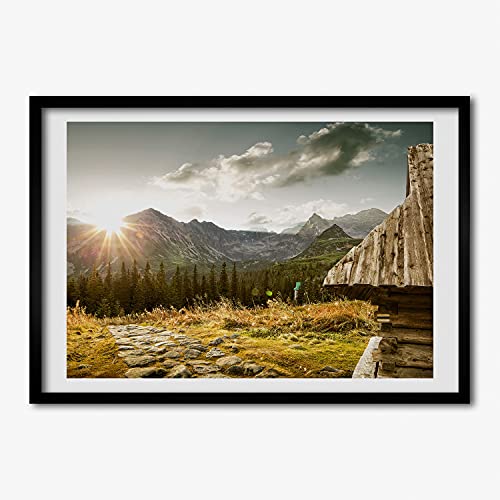 Peinture moderne maison dans les montagnes en grand cadre photo Tulup 70x50