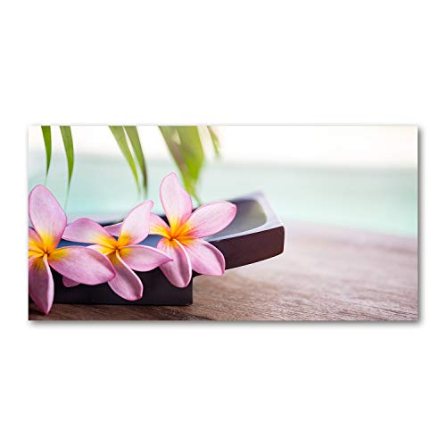 Crédence de cuisine en verre trempé 100x50 cm motif Plumeria rose