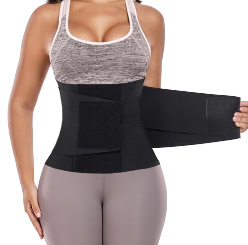QEESMEI Waist Trainers for Women Belly Fat, Triple Wrap Adjustable Tummy Cincher Ab Belt for Postpartum Recovery, Gym Workout & Daily Tummy Control (Black,Large)