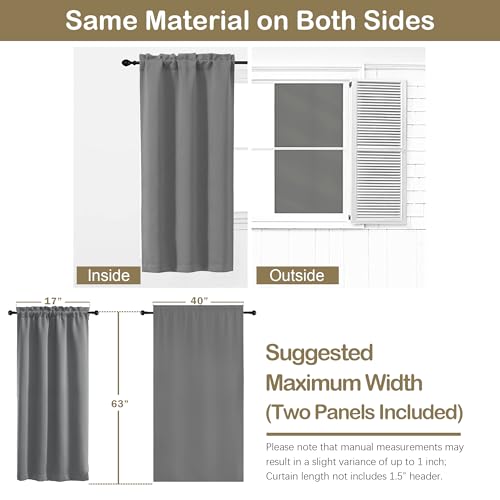 Image of Grey Blackout Curtains for Bedroom 63 Inch Length 2 Panels, Protect Privacy Thermal Insulated Solid Curtains for Bedroom, Dual Rod Pocket Window Treatment Blackout Drapes, 2x40Wx63L Inches