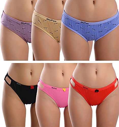 Image of StyFun Women Cotton Hipster Panties for Women Daily Use, Back and Front Coverage, Multicolor, for Size- S, M, L, XL, XXL, See Main Image to Check How Many Panty You Will Get