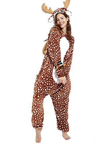 CASABACO Christmas Onesie Adult Reindeer Onesie Deer Costume Women Pajama Halloween, Dot Deer, L