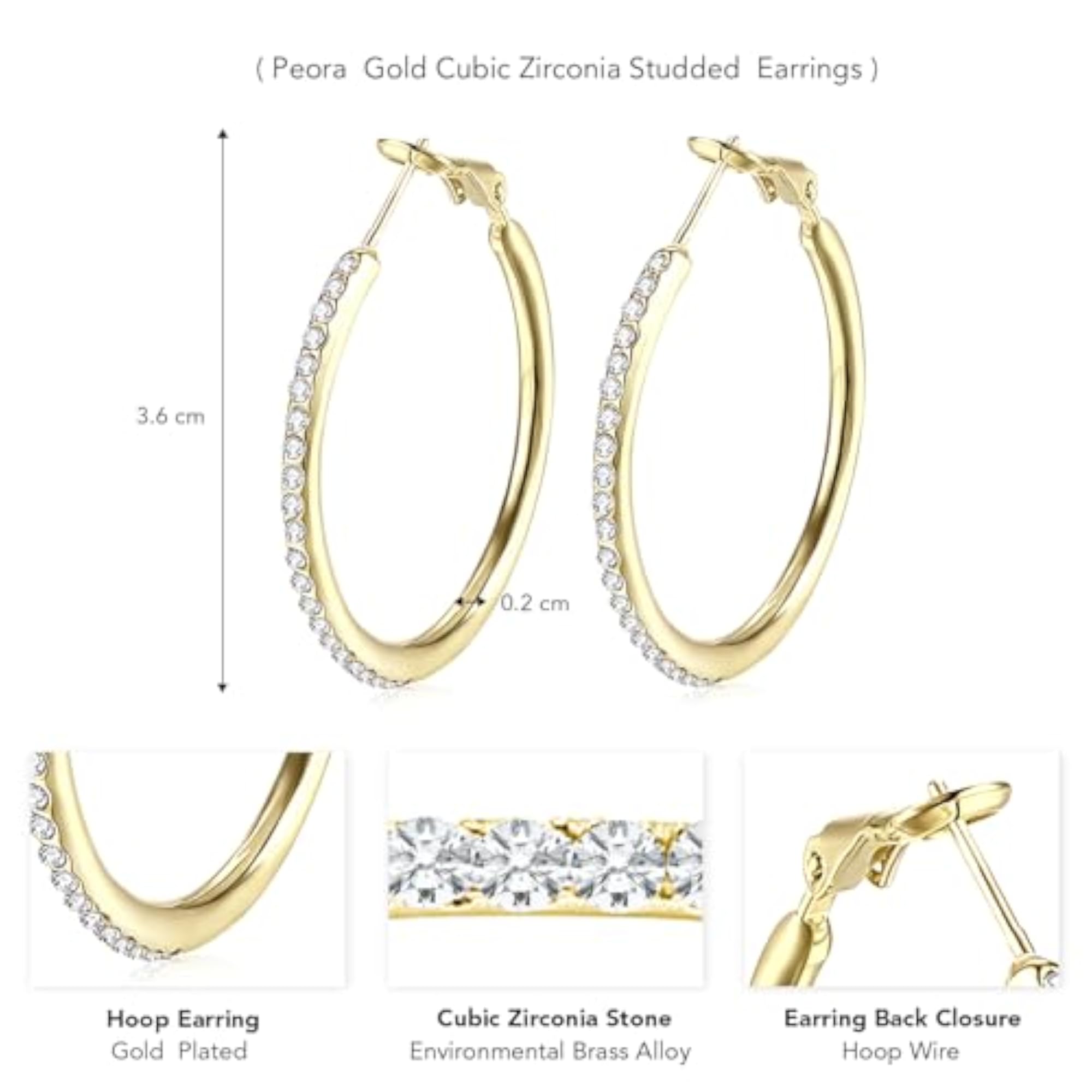 Plated Cubic Zirconia Studded Hoop Earrings, Elegant Design