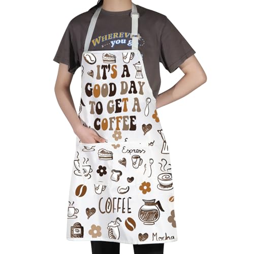 MYSOMY Coffee Apron - Unisex Adults, Get A Coffee mb - Polyester, Bib Style, Button and Tie Strap, Kitchen/Cooking, Gardening, Coffee Lovers, Cooks, Gift Recipients