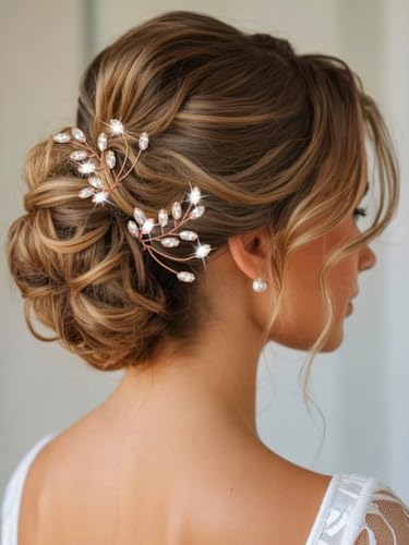 Zoestar, Forcine a forma di fiore per acconciature da sposa con strass e cristalli, accessorio per capelli per donne e ragazze (confezione da 2, colore oro rosa)