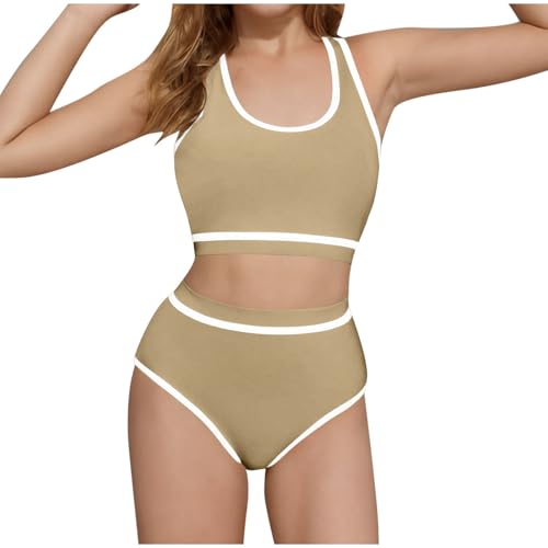 Girls Swimsuit Wide Strap High Waisted Bikini Sets Colorblock Sporty 2 Piece Bathing Suit for 6-16 Years