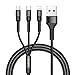 Produktbild AVIWIS Multi USB Kabel 3 in 1 Nylon Mehrfach Ladekabel iP Micro USB Typ C Ladegerät Kabel für Android Galaxy S10 S9 S8 S7 S6 A3 A5 J5, Huawei, Honor, Oneplus, Kindle, Echo Dot -Schwarz