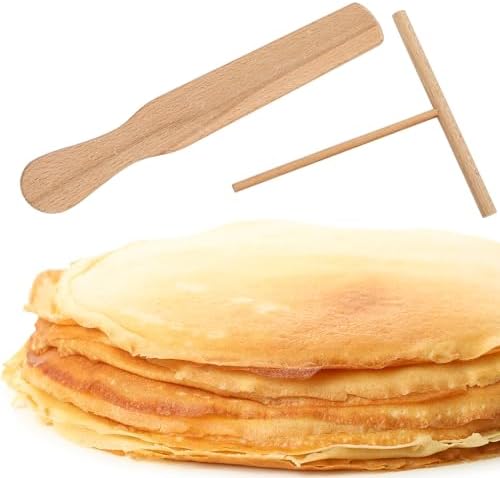 Set 6 Outils Bois Spatule & Étaloir Crêpes - Kit Épandeur Pâte Bois Naturel Facile Nettoyage