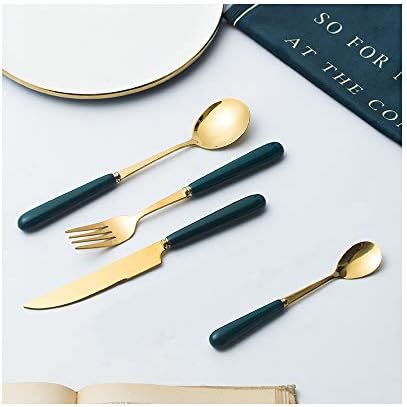 JEROSHE 16 Pieces Titanium Plated Cutlery Sets, Mirror Polish, Stainless Steel Flatware with Ceramic Handle, Knife Fork Spoon Eating Utensils Set, for Home/Office/Party