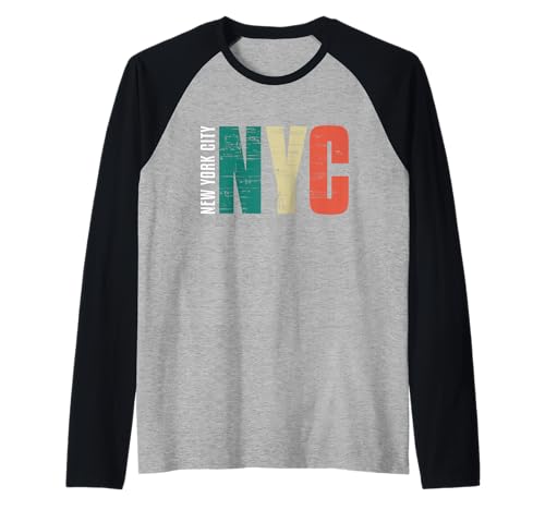 New York City NYC Retro Vintage Estilo envejecido Mujeres Hombres Camiseta Manga Raglan