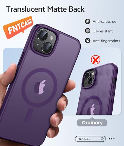 Image of FNTCASE for iPhone 15 Plus Case: for iPhone 14 Plus Case Translucent Matte Military Grade Protective Phone Cover - Slim Anti-Slip Durable Shockproof Drop Protection Cases - Purple