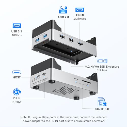 Image of ANYOYO Mac mini M4 Dock, 10Gbps 8TB NVMe M.2 SSD Enclosure, HDMI 4K@60Hz, 2xUSB-A 3.1, 2xUSB-A 2.0, SD /TF Card Reader, PD30W, Wi-Fi Signal Friendly, USB Hub with Cooling Fan for Mac mini M4&M4 Pro