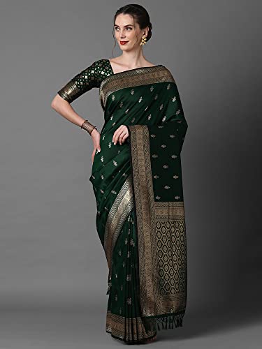 Image of AKHILAM Women's Banarasi Silk Blend Woven Design Golden zari Work Saree With Unstitched Blouse Piece (2PAKHI41 Parent)