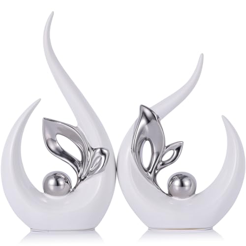 9.4" H White Silver Abstract Sculptures Home Decor, Ceramic Art