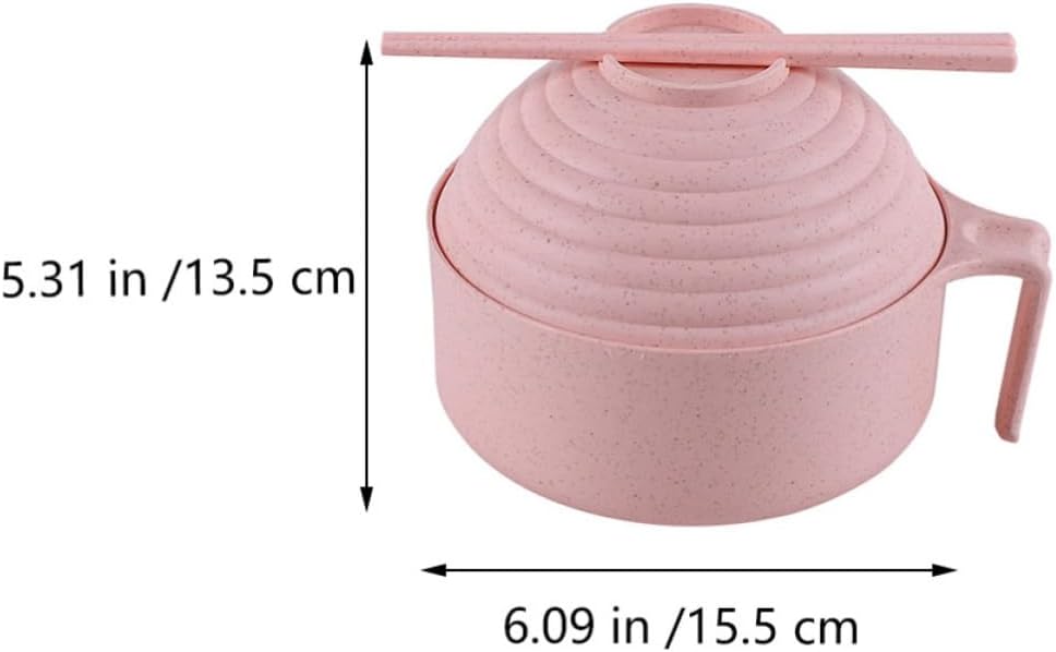 Outanaya Pink Wheat Straw Instant Noodle Bowl with Lid, Lightweight and Stylish Bento Bowl with Smooth round Edges, Includes Fork, Spoon, and Chopsticks for Kitchen and Dining Use