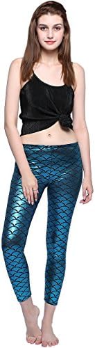 Halloween Costumes Women Tights Slim Pants Fish Scale Mermaid Leggings Green 3XL