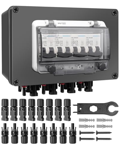 Solar Panel Disconnect Switch 4 String 32 Amp DC Circuit Breaker Box, Waterproof IP67 Solar Combiner...