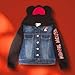 Disney Minnie Mouse Girl's Hoodie Jean Jacket with Ears - Fashion Hooded Denim Jacket with Sleeve Print for Kids (Black and Blue, Size 10/12)