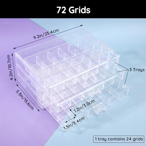 Image of Segbeauty 72 Grids Acrylic Jewelry Organizer, 3 Tier Earring Storage Box, Jewelry Display Stand with Small Compartments, Clear Stackable Storage Drawers for Nail & Bead Organization
