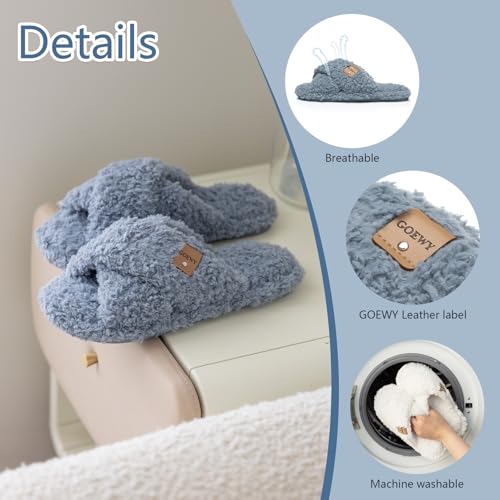 Image of GOEWY Fuzzy Open Toe Slippers for Women Cozy Memory Foam House Shoes Indoor | Cute Cross Band,Soft Faux Fur,Anti-slip Sole Outdoor,Machine-washable,Lightweight,Slip on Gifts for Women,Mom and Bridesmaid