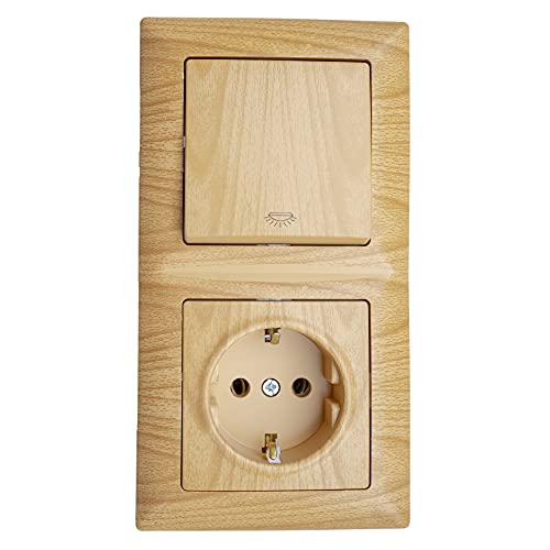 Gunsan Visage Prise combinée avec bouton de protection - Encastrée - Aspect bois d'Achorn